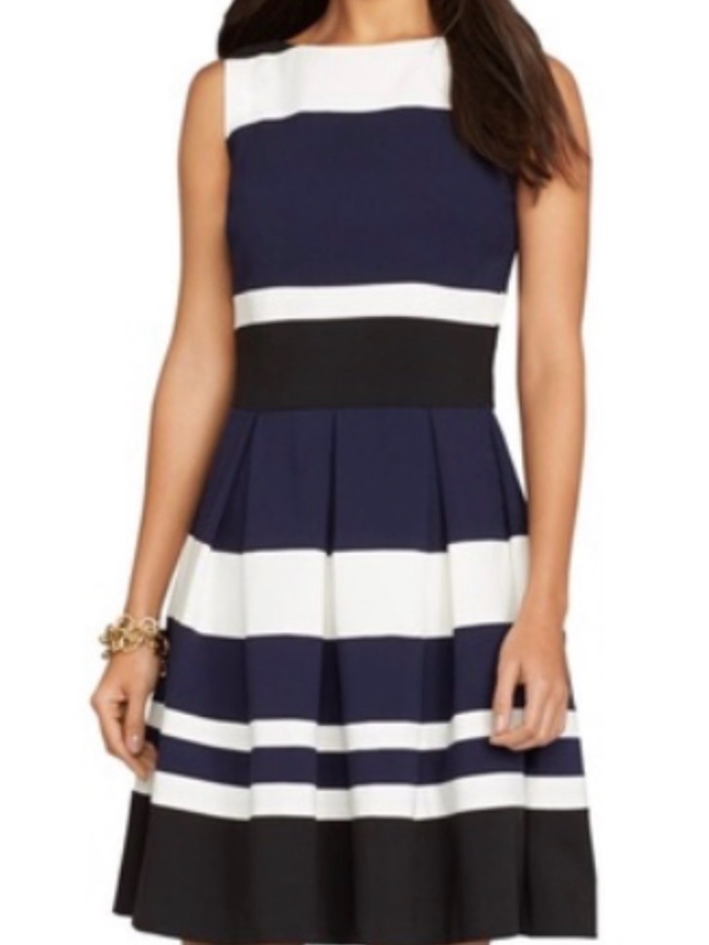Ralph Lauren Navy, White & Black Striped Midi Dress
